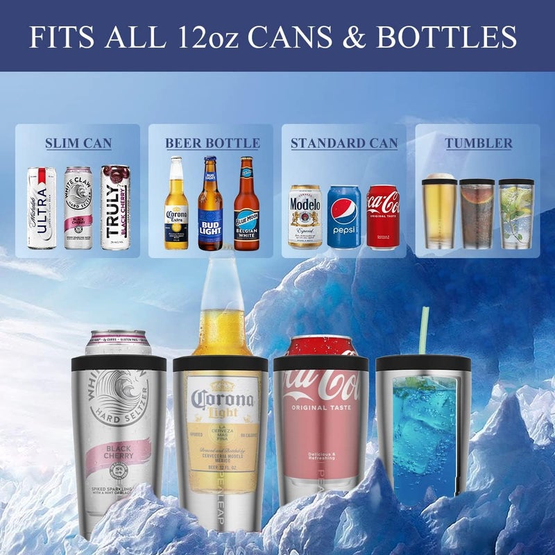 PEALEAP 4 in 1 Insulated Slim Can Cooler for 12 OZ Cans and Beer Bottle - Keep 8 Hours Cold, Easy to Hold - Stainless Steel Can Holder, Double Walled Can Insulator for Hard Seltzer and More (Stainless Steel) - Image 2